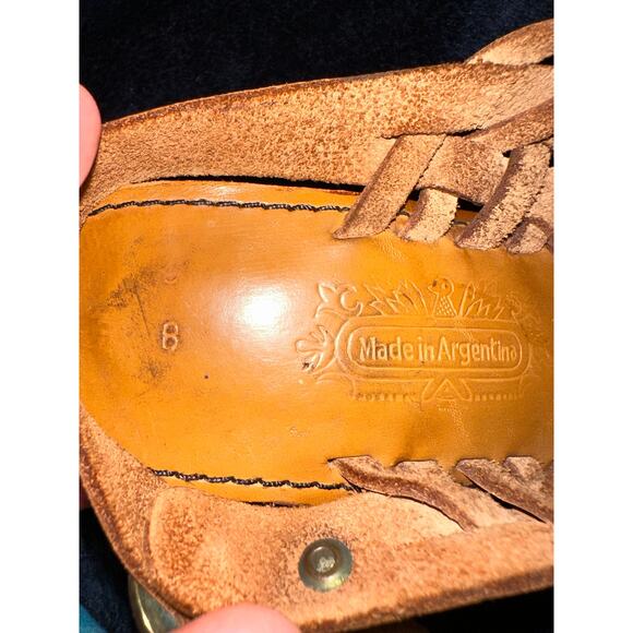 VINTAGE MADE IN ARGENTINA WOVEN LEATHER HUARACHE WEDGE SANDALS 8 - Picture 5 of 6